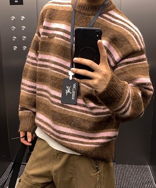 Ressaca(レサーカ)の「マルチボーダーニット(ニット/セーター・メンズ・ピンク/ブルー/レッド・L)」の2枚目の写真