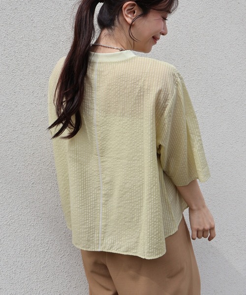 etre relie(エトレリー)の「綿ローン衿リブTブラウス(ストライプ)(Tシャツ/カットソー・レディース・ライトグレー/ライトグリーン/ブラック・MEDIUM)」の14枚目の写真
