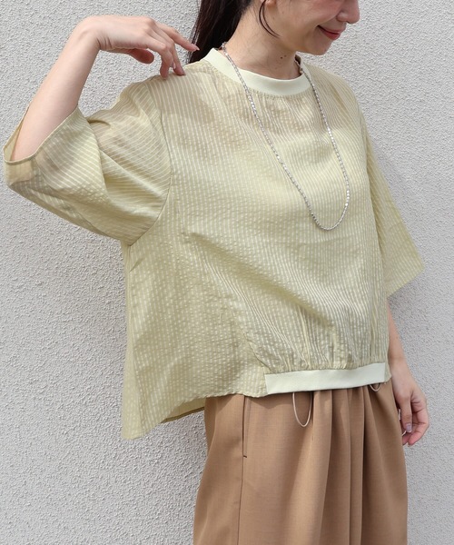etre relie(エトレリー)の「綿ローン衿リブTブラウス(ストライプ)(Tシャツ/カットソー・レディース・ライトグレー/ライトグリーン/ブラック・MEDIUM)」の9枚目の写真