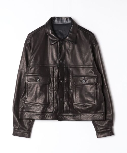 A LEATHER（エーレザー）の「A LEATHER Trucker Jacket (AUJ2662)（その他アウター・メンズ・ブラック・SMALL/MEDIUM）」の2枚目の写真