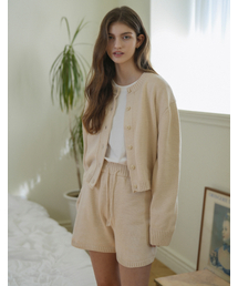 [Cotton 100%] Round Cardigan & Half Pant Knit Set Up (Cream beige)