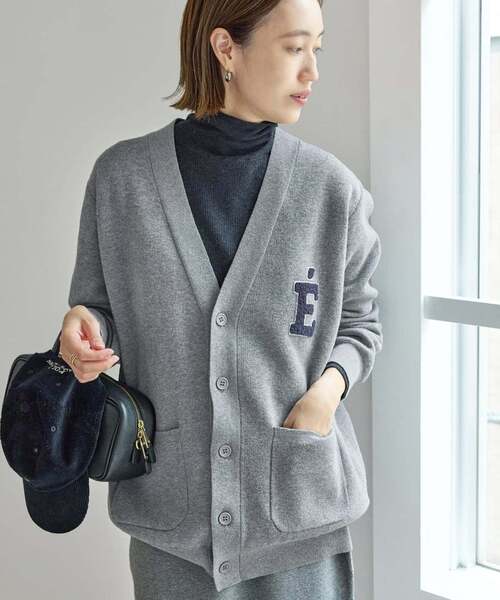 SLOBE IENA(スローブイエナ)の「《WEB限定カラーあり/追加》サガラ刺繍スエットライクニットカーディガン(カーディガン/ボレロ・レディース・ネイビー/ベージュ/ブラック/チャコールグレー・FREE)」の2枚目の写真