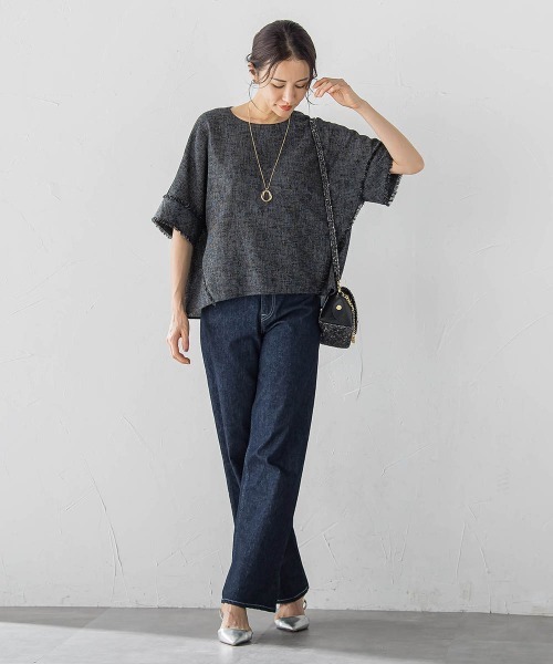 LAUTREAMONT(ロートレアモン)の「≪秋柄夏素材≫ツイードメッシュブラウス(シャツ/ブラウス・レディース・グレー系その他/ブラック系その他・9号)」の5枚目の写真