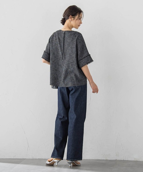 LAUTREAMONT(ロートレアモン)の「≪秋柄夏素材≫ツイードメッシュブラウス(シャツ/ブラウス・レディース・グレー系その他/ブラック系その他・9号)」の7枚目の写真