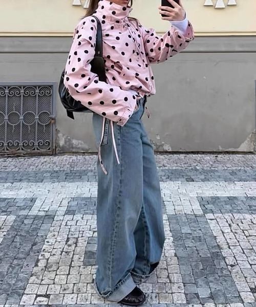 Vipoa(ヴィポア)の「Dot string ribbon Jacket(ナイロンジャケット・レディース・ホワイト/イエロー/ブルー/ピンク/ブラック・FREE)」の21枚目の写真