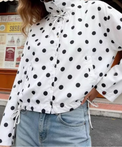 Vipoa(ヴィポア)の「Dot string ribbon Jacket(ナイロンジャケット・レディース・ホワイト/イエロー/ブルー/ピンク/ブラック・FREE)」の20枚目の写真