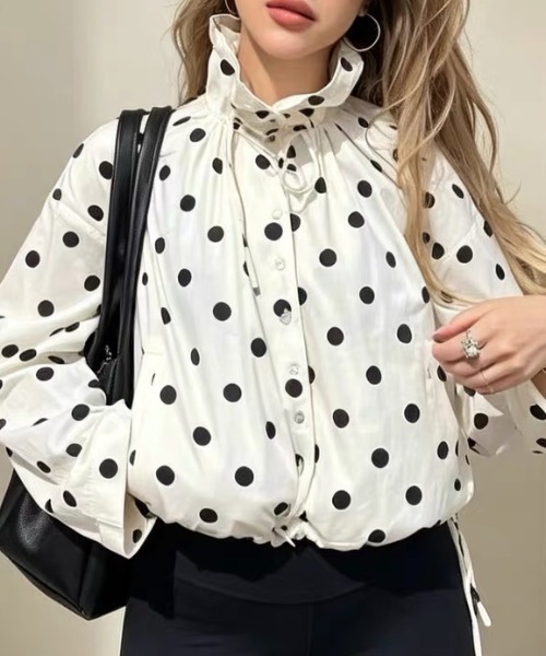 Vipoa(ヴィポア)の「Dot string ribbon Jacket(ナイロンジャケット・レディース・ホワイト/イエロー/ブルー/ピンク/ブラック・FREE)」の15枚目の写真