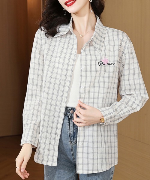 ONEP STAR(ワンピスター)の「チェック柄フラワープリント長袖シャツ(シャツ/ブラウス・レディース・チェック・MEDIUM/X-LARGE/LARGE)」の1枚目の写真