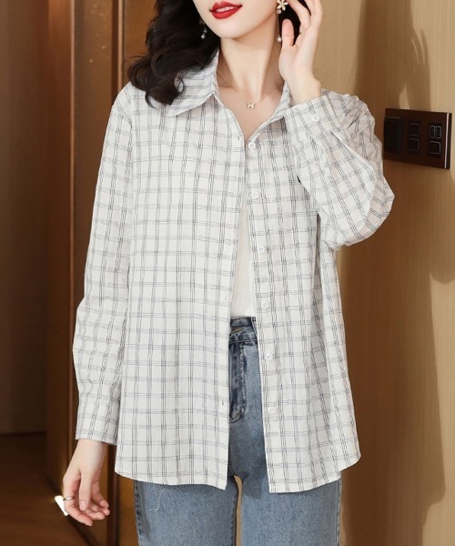 ONEP STAR(ワンピスター)の「チェック柄フラワープリント長袖シャツ(シャツ/ブラウス・レディース・チェック・MEDIUM/X-LARGE/LARGE)」の6枚目の写真