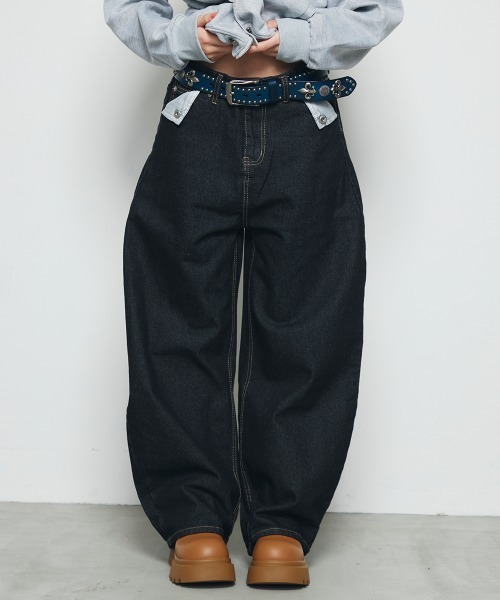 DAZE(デイズ)の「切り替えポケット ワイド デニムパンツ(デニムパンツ・メンズ・ダークブルー・SMALL/MEDIUM/LARGE/X-LARGE)」の2枚目の写真