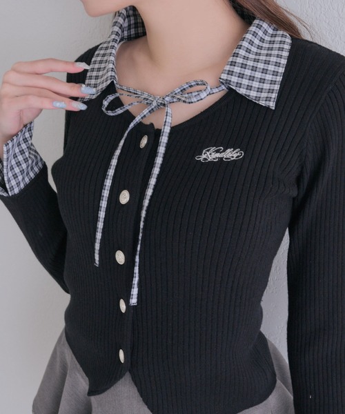 OLIVE des OLIVE(オリーブデオリーブ)の「金ボタンシャツレイヤードトップス(ニット/セーター・レディース・ベージュ/ボルドー/チャコールグレー/ブラック・FREE)」の5枚目の写真