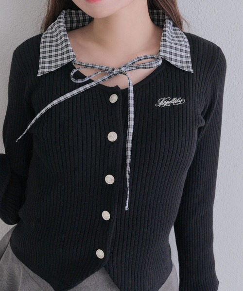 OLIVE des OLIVE(オリーブデオリーブ)の「金ボタンシャツレイヤードトップス(ニット/セーター・レディース・ベージュ/ボルドー/チャコールグレー/ブラック・FREE)」の6枚目の写真