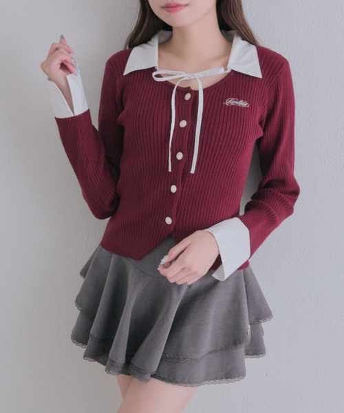 OLIVE des OLIVE(オリーブデオリーブ)の「金ボタンシャツレイヤードトップス(ニット/セーター・レディース・ベージュ/ボルドー/チャコールグレー/ブラック・FREE)」の7枚目の写真