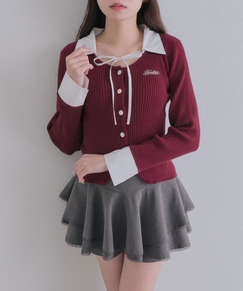 OLIVE des OLIVE(オリーブデオリーブ)の「金ボタンシャツレイヤードトップス(ニット/セーター・レディース・ベージュ/ボルドー/チャコールグレー/ブラック・FREE)」の8枚目の写真