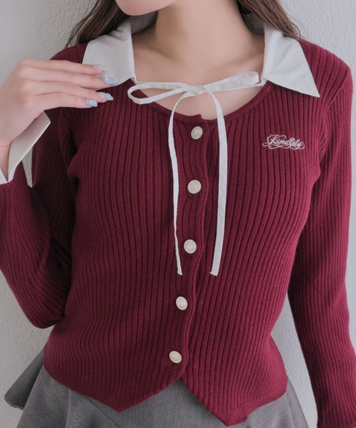 OLIVE des OLIVE(オリーブデオリーブ)の「金ボタンシャツレイヤードトップス(ニット/セーター・レディース・ベージュ/ボルドー/チャコールグレー/ブラック・FREE)」の9枚目の写真