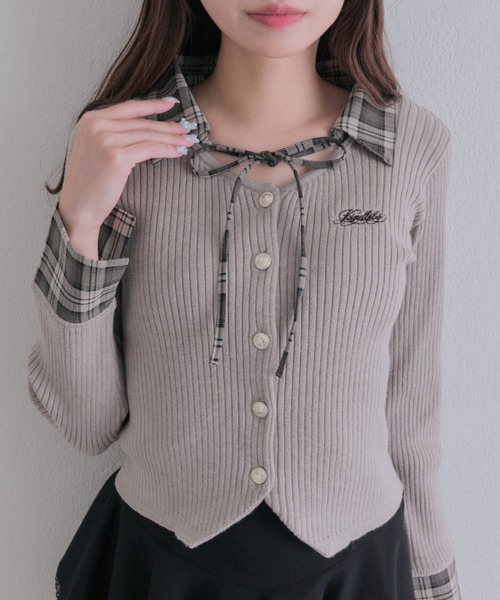 OLIVE des OLIVE(オリーブデオリーブ)の「金ボタンシャツレイヤードトップス(ニット/セーター・レディース・ベージュ/ボルドー/チャコールグレー/ブラック・FREE)」の13枚目の写真