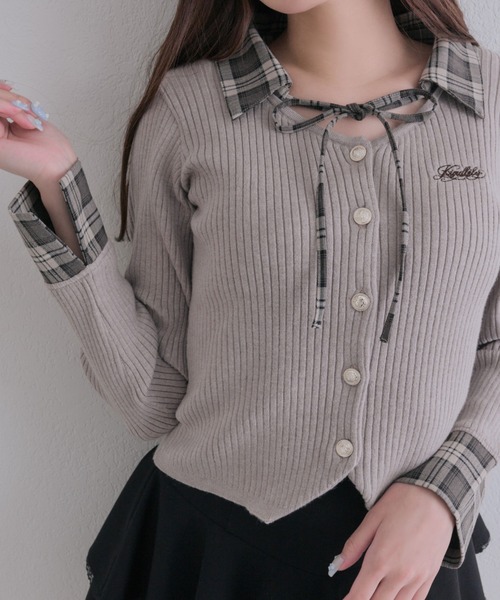 OLIVE des OLIVE(オリーブデオリーブ)の「金ボタンシャツレイヤードトップス(ニット/セーター・レディース・ベージュ/ボルドー/チャコールグレー/ブラック・FREE)」の14枚目の写真