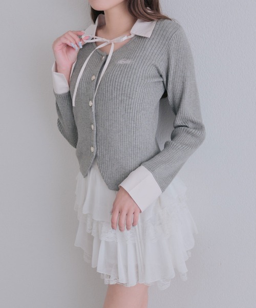 OLIVE des OLIVE(オリーブデオリーブ)の「金ボタンシャツレイヤードトップス(ニット/セーター・レディース・ベージュ/ボルドー/チャコールグレー/ブラック・FREE)」の17枚目の写真