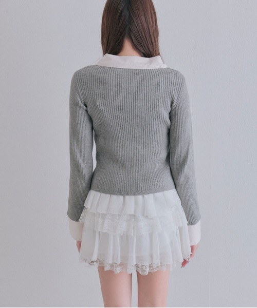 OLIVE des OLIVE(オリーブデオリーブ)の「金ボタンシャツレイヤードトップス(ニット/セーター・レディース・ベージュ/ボルドー/チャコールグレー/ブラック・FREE)」の20枚目の写真