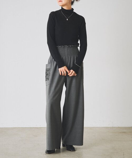 BEARDSLEY(ビアズリー)の「クロスステッチシャーリングパンツ《15 quinze》(その他パンツ・レディース・ブラック/チャコールグレー・FREE)」の16枚目の写真