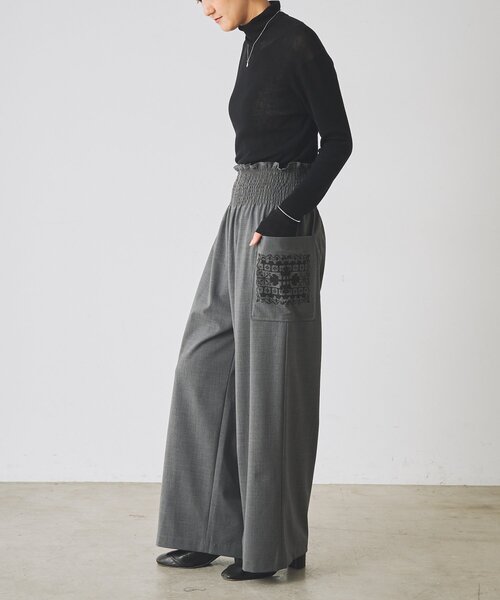 BEARDSLEY(ビアズリー)の「クロスステッチシャーリングパンツ《15 quinze》(その他パンツ・レディース・ブラック/チャコールグレー・FREE)」の14枚目の写真