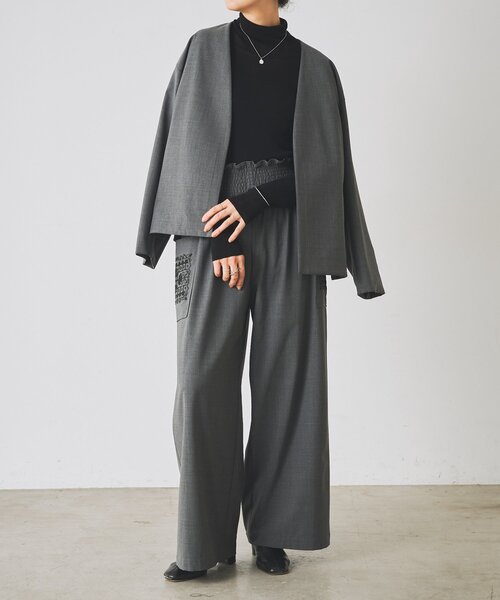 BEARDSLEY(ビアズリー)の「クロスステッチシャーリングパンツ《15 quinze》(その他パンツ・レディース・ブラック/チャコールグレー・FREE)」の6枚目の写真