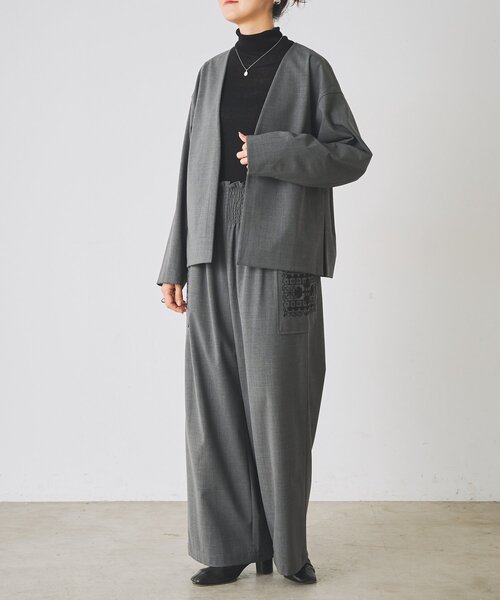 BEARDSLEY(ビアズリー)の「クロスステッチシャーリングパンツ《15 quinze》(その他パンツ・レディース・ブラック/チャコールグレー・FREE)」の5枚目の写真