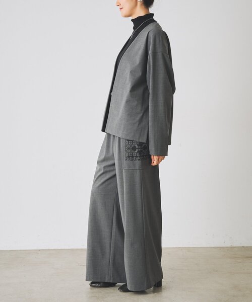 BEARDSLEY(ビアズリー)の「クロスステッチシャーリングパンツ《15 quinze》(その他パンツ・レディース・ブラック/チャコールグレー・FREE)」の4枚目の写真