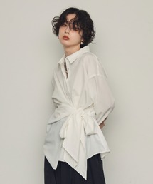 ウエストアシメリボン長袖シャツ