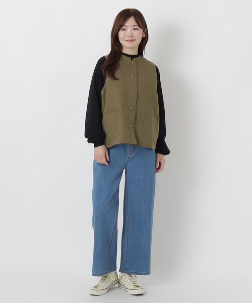 one'sterrace(ワンズテラス)の「麻綿 スタンドカラー 裾カーブ入りベスト(ベスト・レディース・カーキ系5/ダークブラウン系8・02)」の13枚目の写真