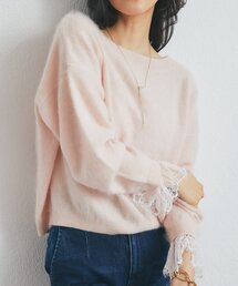 ウールFUR加工袖口レースニット