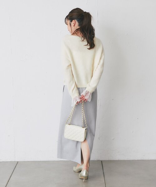 La boutique BonBon(ラブティックボンボン)の「ウールFUR加工袖口レースニット(ニット/セーター・レディース・オフホワイト/ブラウン/ピンク・FREE)」の12枚目の写真