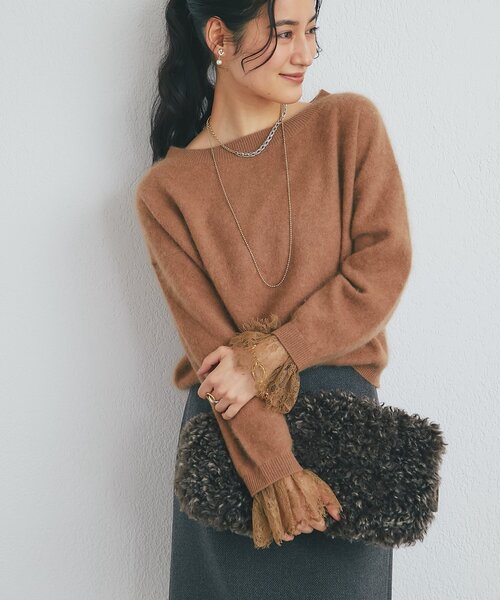 La boutique BonBon(ラブティックボンボン)の「ウールFUR加工袖口レースニット(ニット/セーター・レディース・オフホワイト/ブラウン/ピンク・FREE)」の14枚目の写真