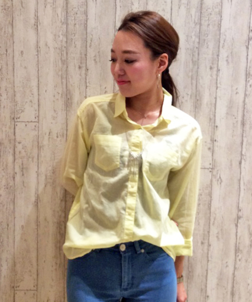 VENCEEXCHANGE（ヴァンスエクスチェンジ）の「シングルガーゼシャツ               （シャツ/ブラウス・レディース・イエロー/オフホワイト/ダークグリーン/ブルー/ネイビー・MEDIUM）」の5枚目の写真