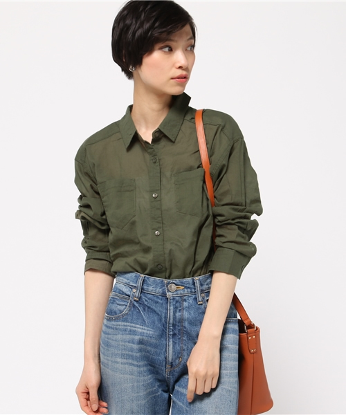 VENCEEXCHANGE（ヴァンスエクスチェンジ）の「シングルガーゼシャツ               （シャツ/ブラウス・レディース・イエロー/オフホワイト/ダークグリーン/ブルー/ネイビー・MEDIUM）」の14枚目の写真