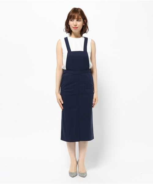 NATURAL BEAUTY BASIC（ナチュラルビューティーベーシック）の「テンセルツイルピナフォーワンピース（ワンピース・レディース・ダークベージュ/ネイビー・SMALL/MEDIUM）」の6枚目の写真