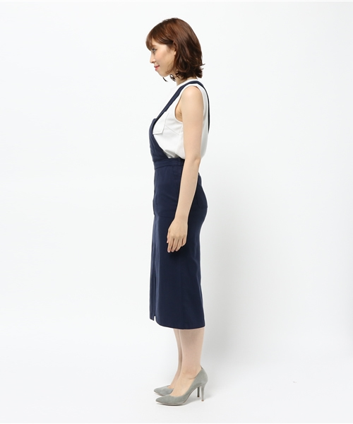 NATURAL BEAUTY BASIC（ナチュラルビューティーベーシック）の「テンセルツイルピナフォーワンピース（ワンピース・レディース・ダークベージュ/ネイビー・SMALL/MEDIUM）」の7枚目の写真