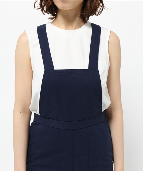 NATURAL BEAUTY BASIC（ナチュラルビューティーベーシック）の「テンセルツイルピナフォーワンピース（ワンピース・レディース・ダークベージュ/ネイビー・SMALL/MEDIUM）」の9枚目の写真