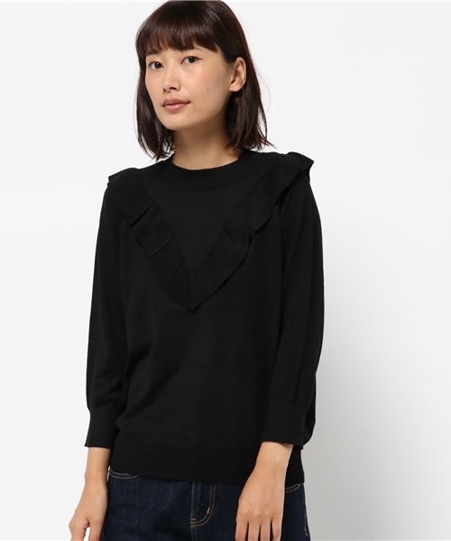 NATURAL BEAUTY BASIC（ナチュラルビューティーベーシック）の「フリルニット（ニット/セーター・レディース・ダークベージュ/ブラック/グレー・MEDIUM）」の12枚目の写真