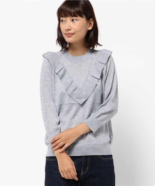 NATURAL BEAUTY BASIC（ナチュラルビューティーベーシック）の「フリルニット（ニット/セーター・レディース・ダークベージュ/ブラック/グレー・MEDIUM）」の4枚目の写真