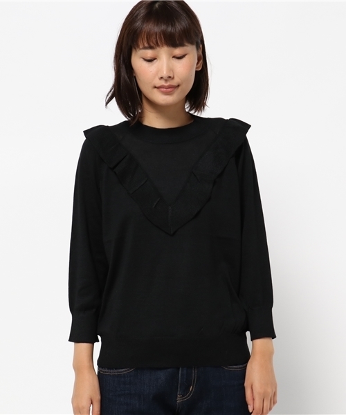 NATURAL BEAUTY BASIC（ナチュラルビューティーベーシック）の「フリルニット（ニット/セーター・レディース・ダークベージュ/ブラック/グレー・MEDIUM）」の13枚目の写真