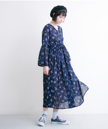 MERLOT | フラワープリント袖フレアロングワンピース 4891(ワンピース)