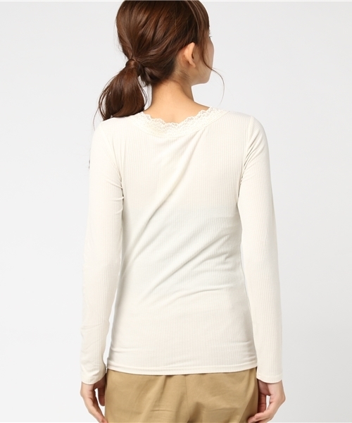 OLIVE des OLIVE（オリーブデオリーブ）の「衿レーステレコロンＴ（Tシャツ/カットソー・レディース・ブラック/ネイビー/オフホワイト/グリーン・FREE）」の6枚目の写真