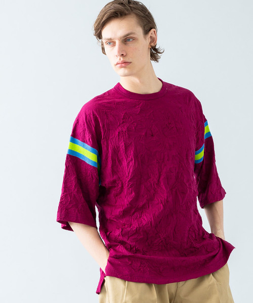 Name.(ネーム)の「【Name.】フットボールハーフスリーブTシャ / U-18SS-007NMC(Tシャツ/カットソー・メンズ・ネイビー/バーガンディー・1/0)」の1枚目の写真