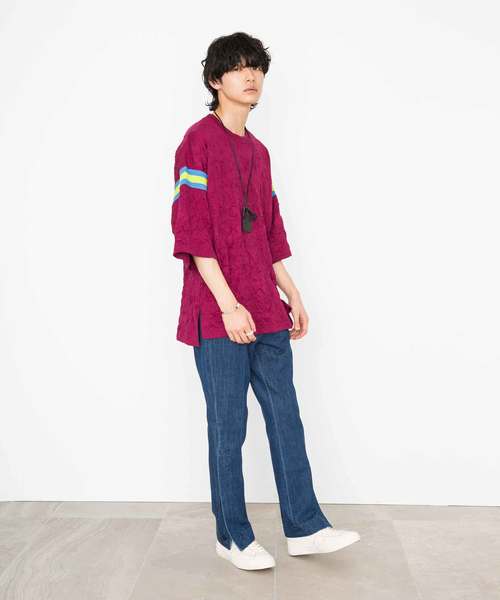 Name.(ネーム)の「【Name.】フットボールハーフスリーブTシャ / U-18SS-007NMC(Tシャツ/カットソー・メンズ・ネイビー/バーガンディー・1/0)」の8枚目の写真