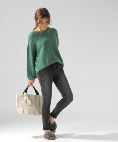 BAYFLOW（ベイフロー）の「スリムスキニーダメージデニム 18AW（デニムパンツ・レディース・チャコール/サックスブルー/インディゴブルー・26inch/23inch/24inch/22inch/25inch）」の4枚目の写真