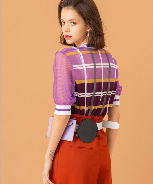 UNITED TOKYO(ユナイテッドトウキョウ)の「シアーチェックニット(ニット/セーター・レディース・ベージュ/パープル・1)」の13枚目の写真
