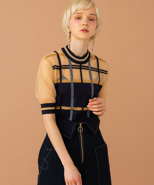 UNITED TOKYO(ユナイテッドトウキョウ)の「シアーチェックニット(ニット/セーター・レディース・ベージュ/パープル・1)」の11枚目の写真