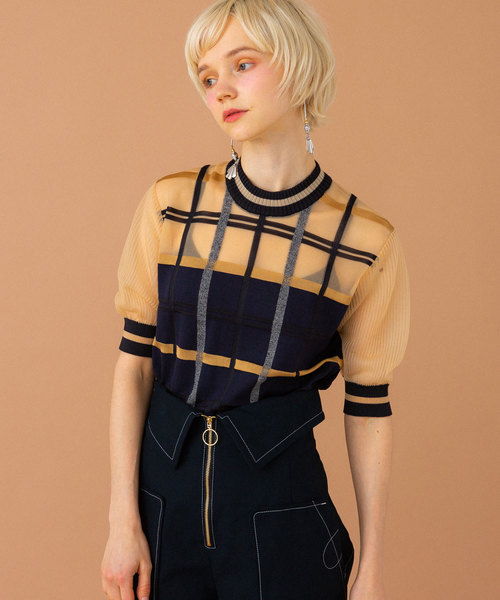 UNITED TOKYO(ユナイテッドトウキョウ)の「シアーチェックニット(ニット/セーター・レディース・ベージュ/パープル・1)」の10枚目の写真