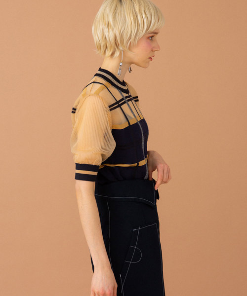 UNITED TOKYO(ユナイテッドトウキョウ)の「シアーチェックニット(ニット/セーター・レディース・ベージュ/パープル・1)」の9枚目の写真